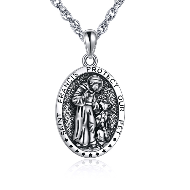 Sterling Silver Saint Francis Pendant Necklace with Engraved Word-2