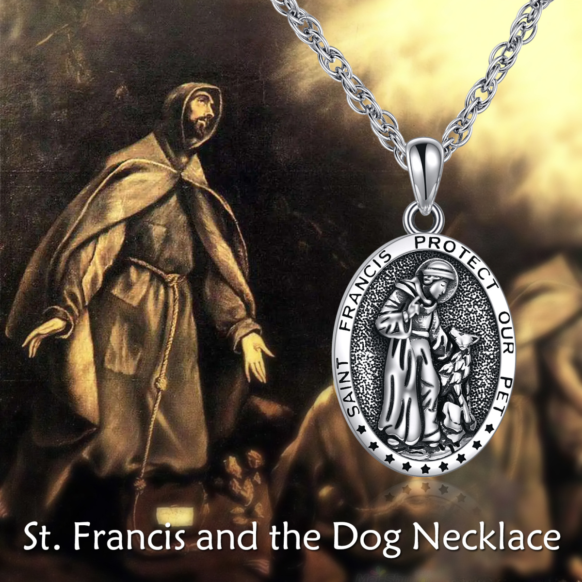 Collana con ciondolo di San Francesco in argento sterling e parola incisa-3