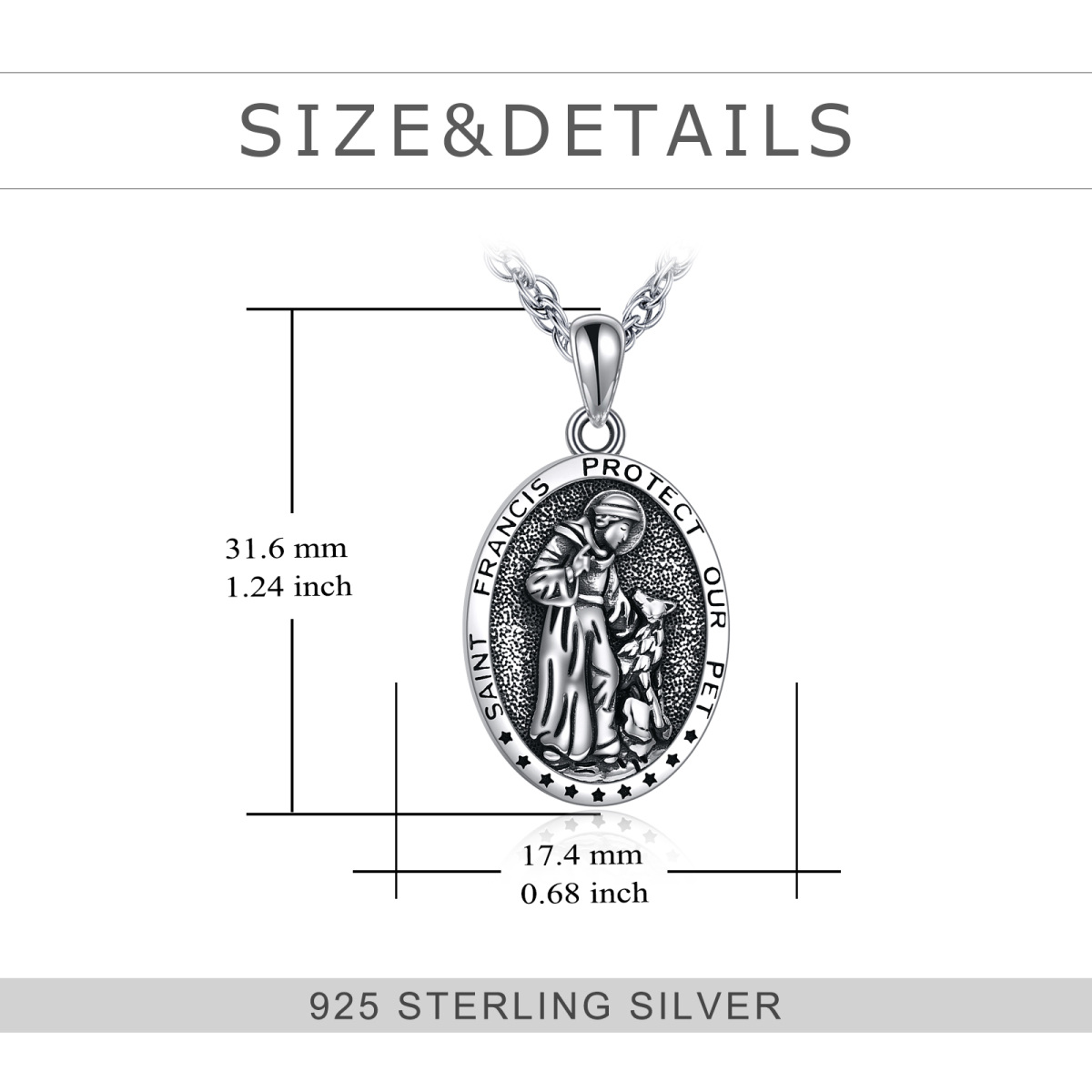 Sterling zilveren Sint Franciscus hanger ketting met gegraveerd woord-4