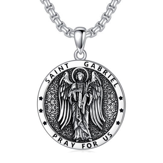 Sterling Silver Saint Gabriel Pendant Necklace with Engraved Word for Men