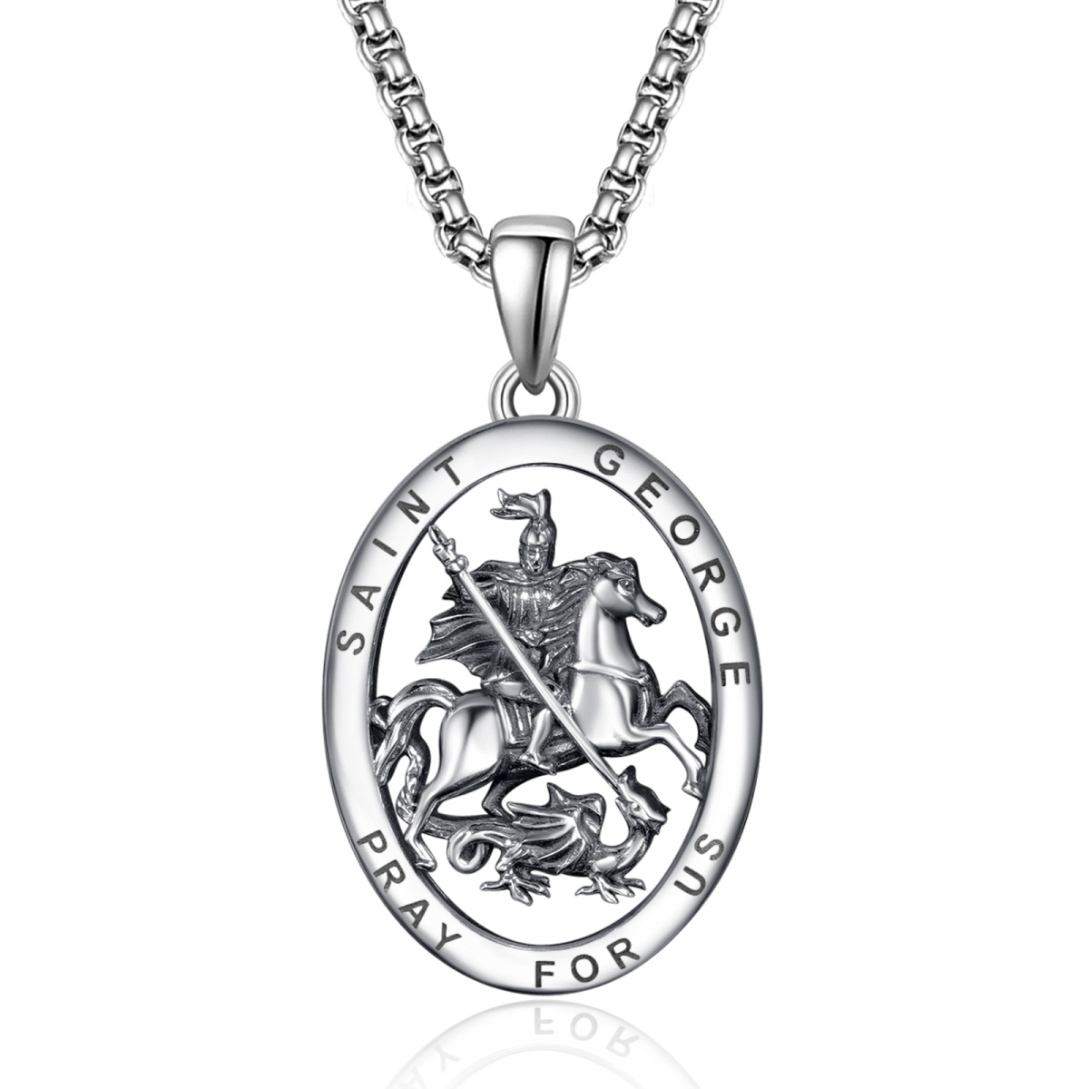 Collier en argent sterling avec pendentif Saint George et mot gravé pour hommes-1