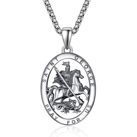 Sterling Silver Saint George Pendant Necklace with Engraved Word for Men