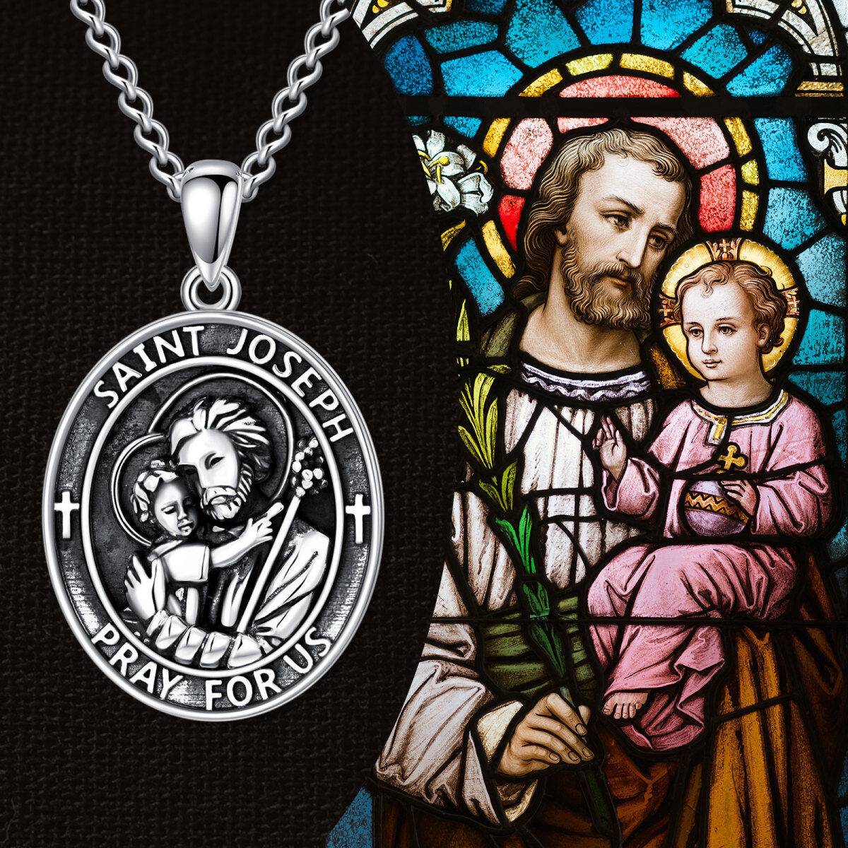 Sterling Silver Saint Joseph Pendant Necklace-3