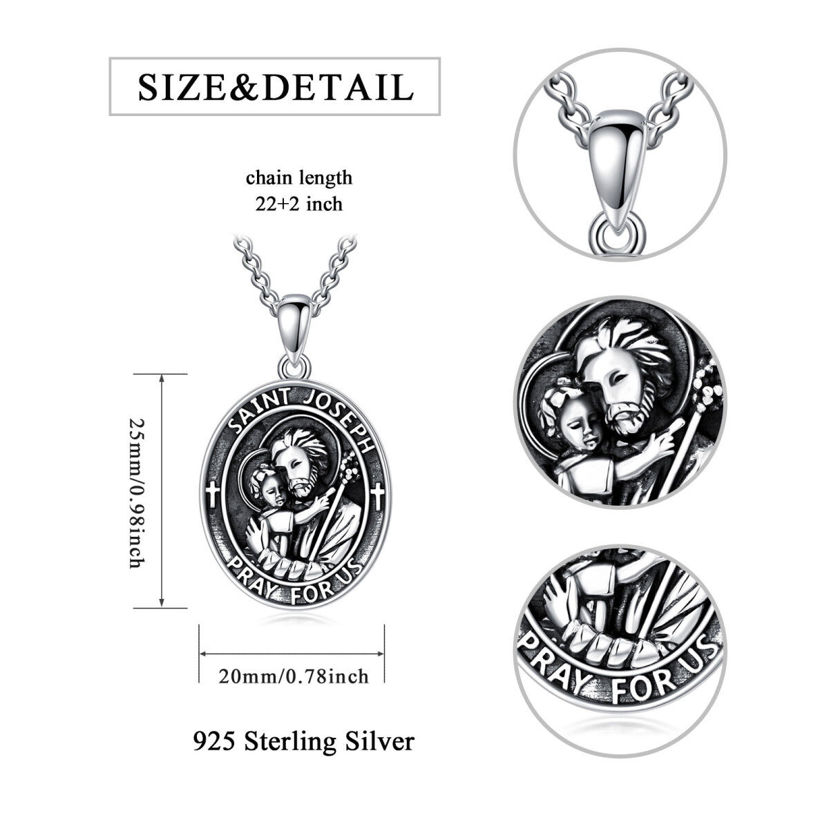 Collana con ciondolo San Giuseppe in argento sterling-6