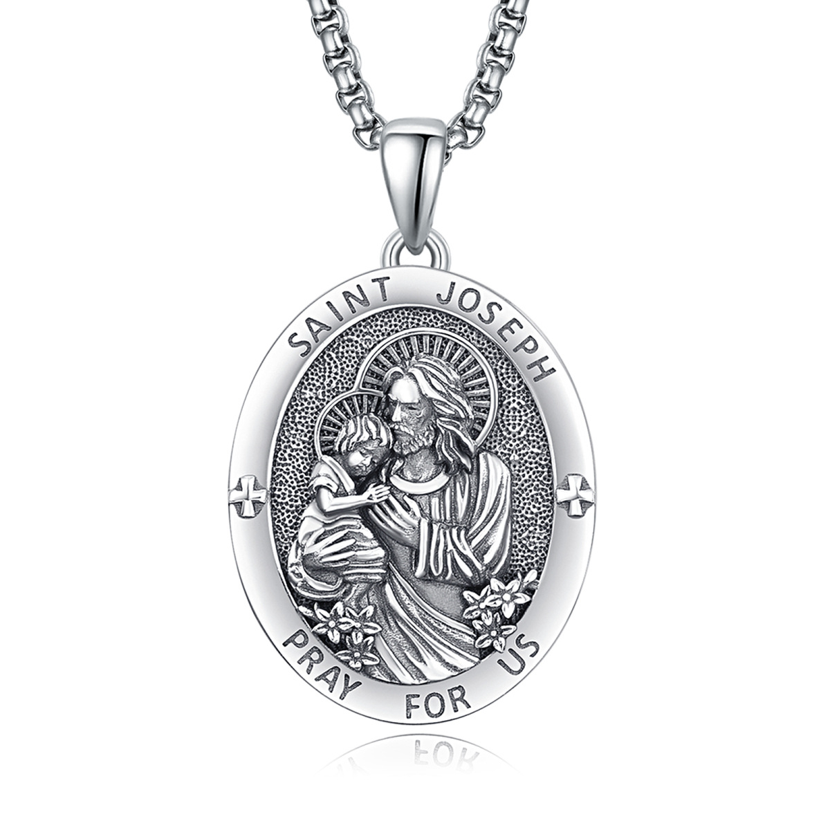 Sterling Silver Saint Joseph Pendant Necklace For Man-1