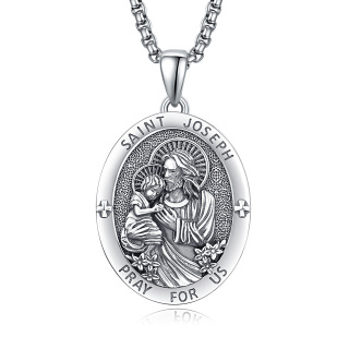 Sterling Silver Saint Joseph Pendant Necklace For Man-37