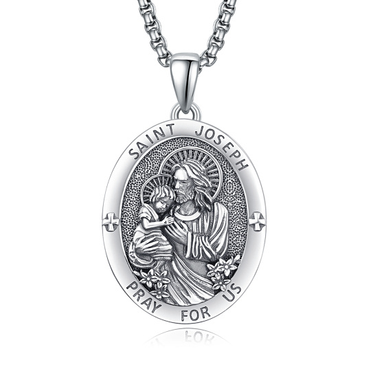 Sterling Silver Saint Joseph Pray for Us Pendant Necklace for Men