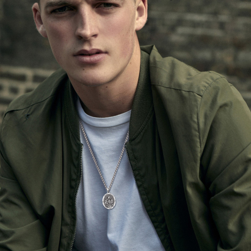 Srebrny naszyjnik ze świętym Józefem dla mężczyzny-2