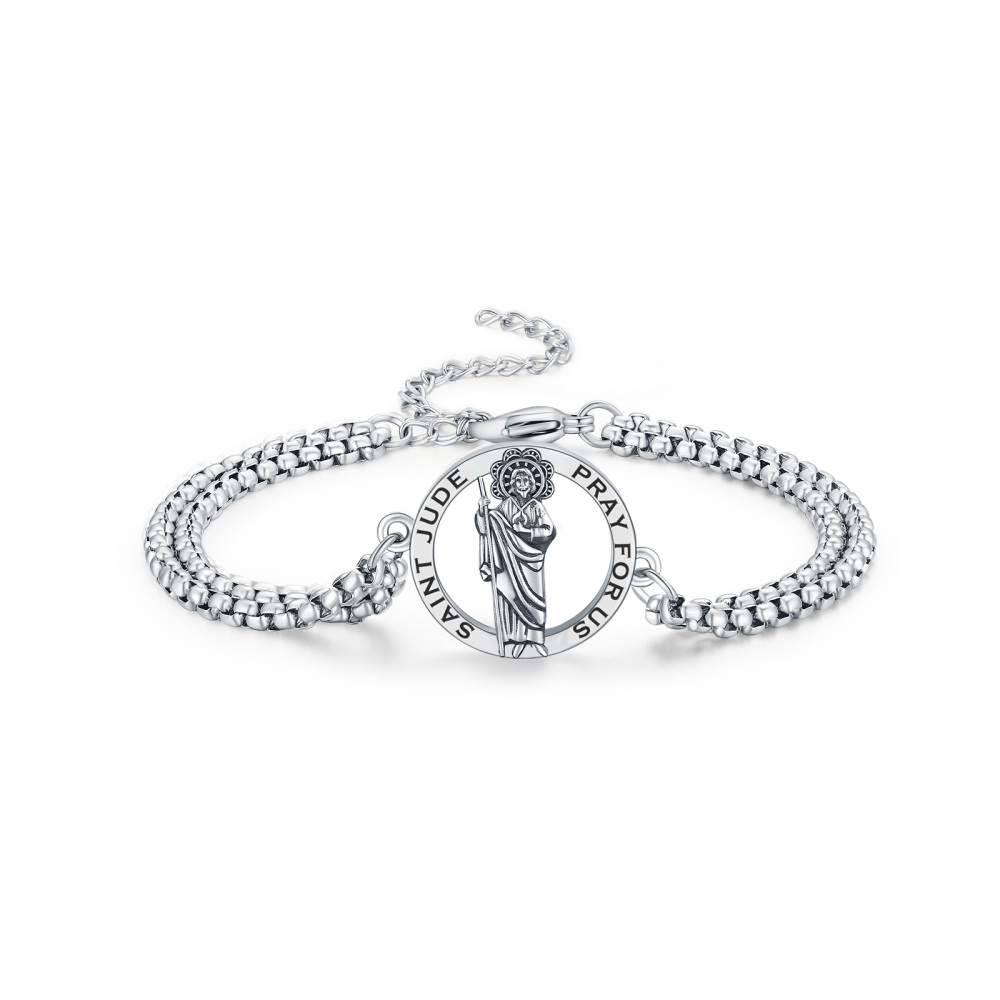 Sterling Silver Saint Jude Charm Bracelet with Engraved Word-1