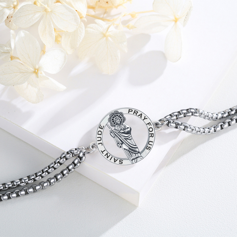 Sterling Silver Saint Jude Charm Bracelet with Engraved Word-4