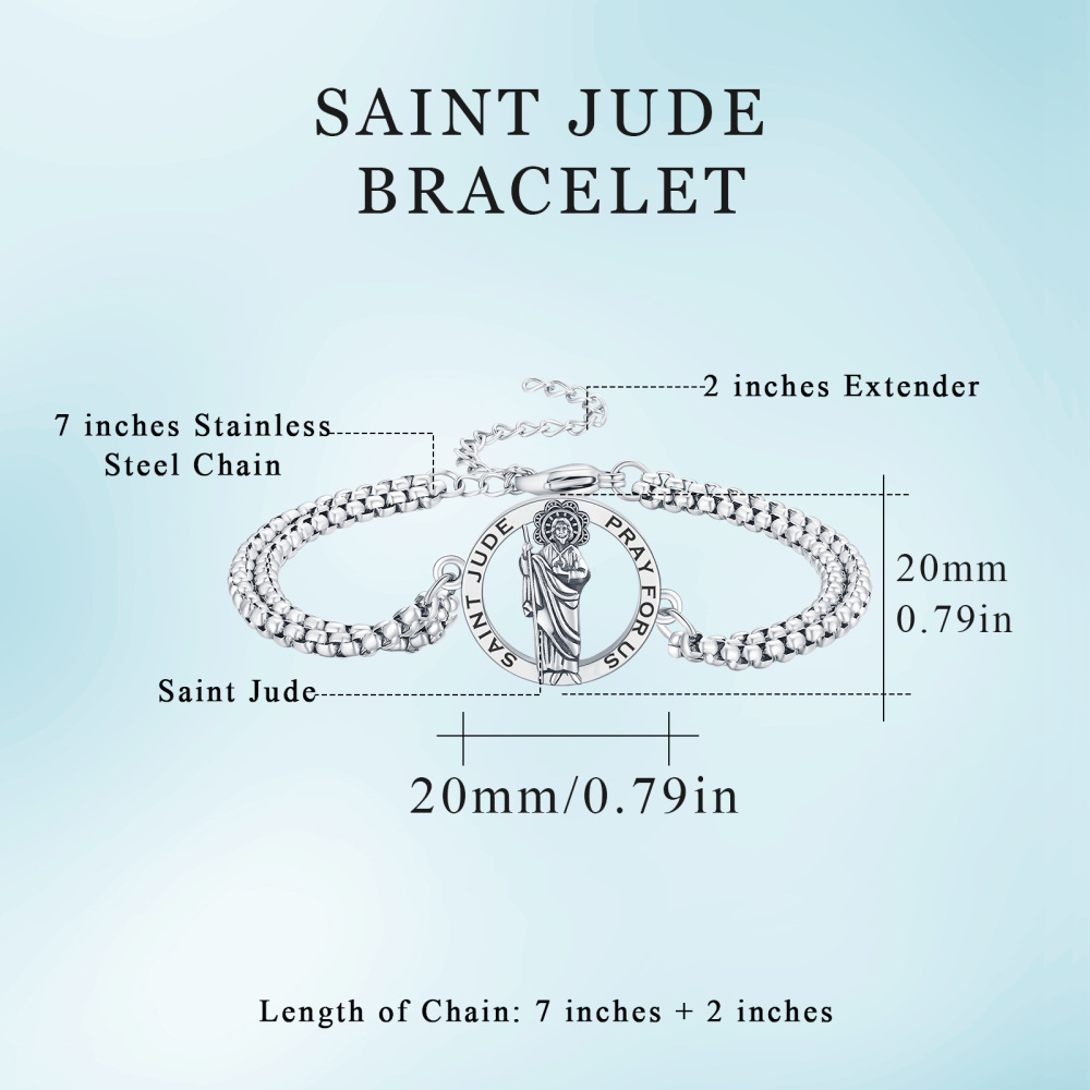 Sterling Silver Saint Jude Charm Bracelet with Engraved Word-5
