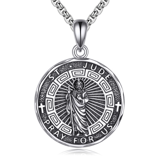 Sterling Silver Saint Jude Pendant Necklace for Men