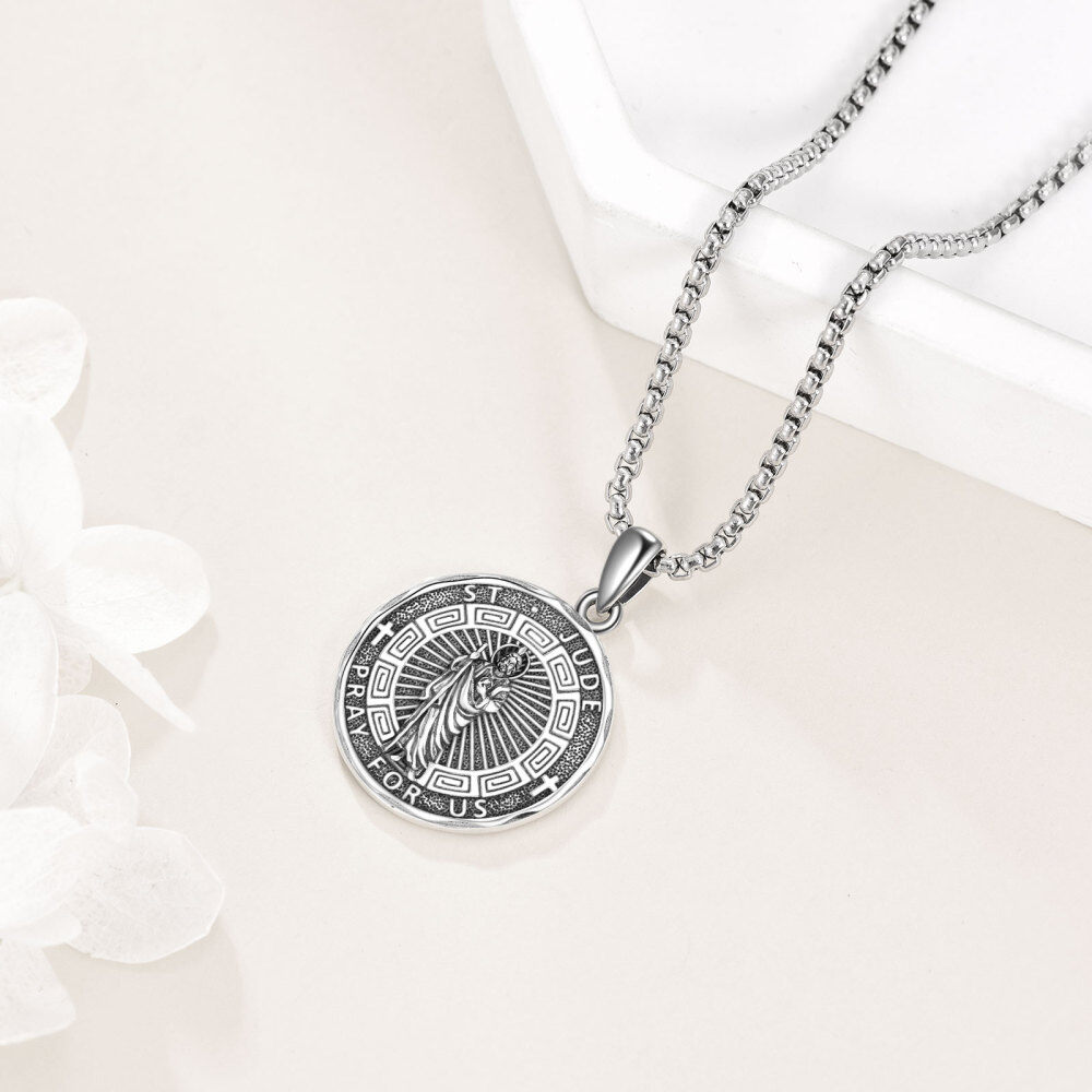 Sterling Silver Saint Jude Pendant Necklace for Men-3