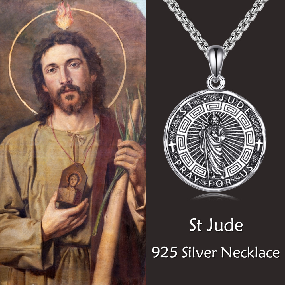 Sterling Silver Saint Jude Pendant Necklace for Men-6