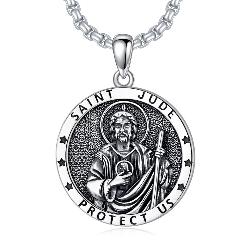 Sterling Silver Saint Jude Pendant Necklace with Engraved Word for Men-9