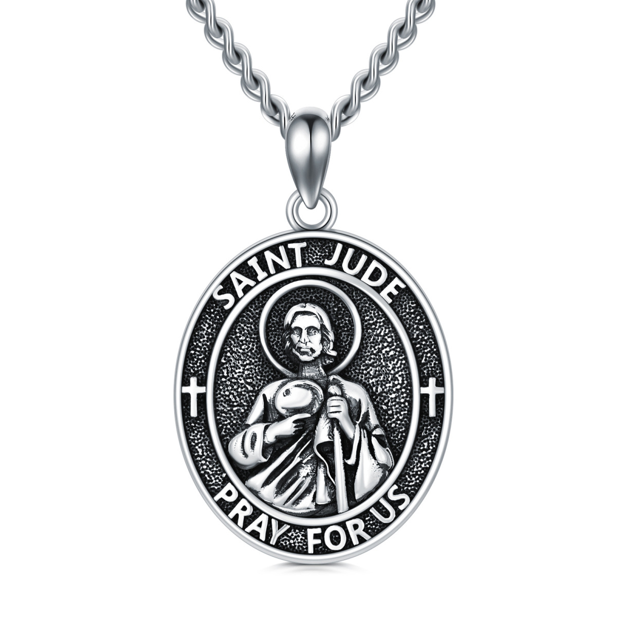 Collar de plata de ley con colgante de San Judas para hombre-1