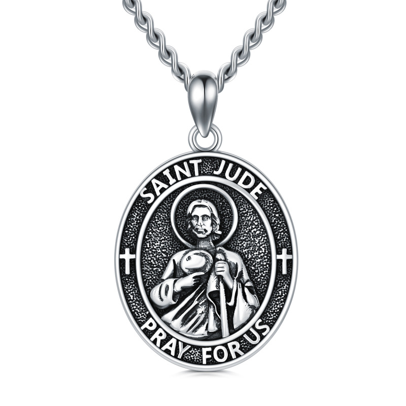 Sterling Silver Saint Jude Pendant Necklace for Men-5