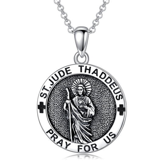 Sterling Silver Saint Jude Pendant Necklace with Engraved Word