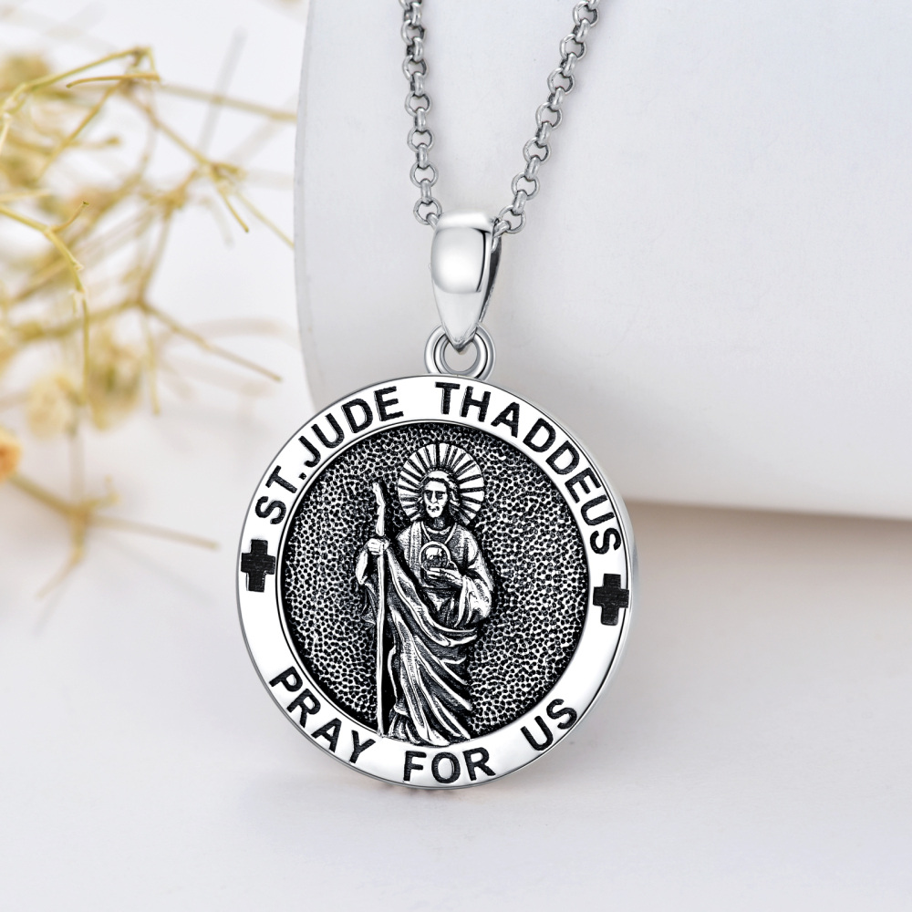 Sterling Silver Saint Jude Pendant Necklace with Engraved Word-5