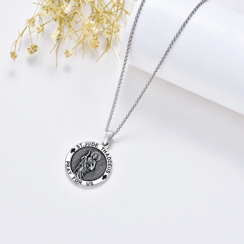 Sterling Silver Saint Jude Pendant Necklace with Engraved Word-6