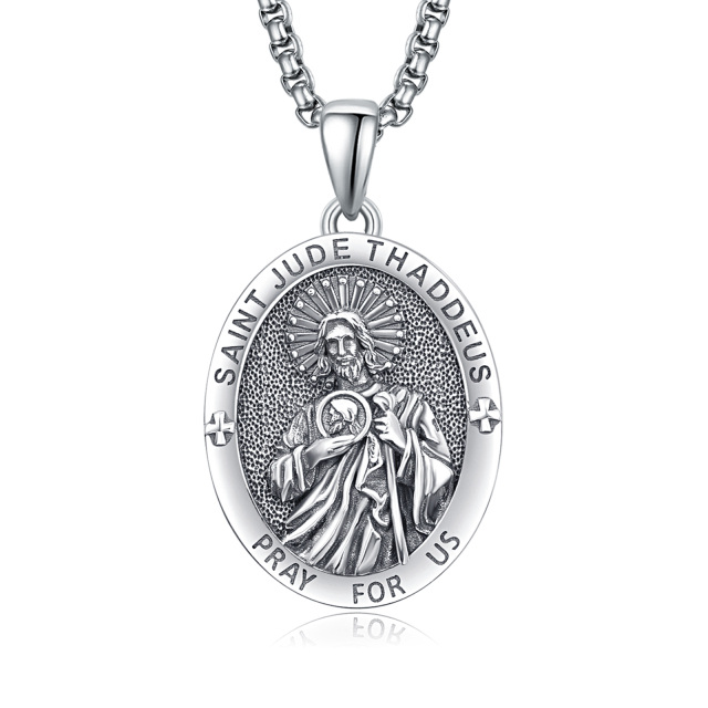 Sterling Silver Saint Jude Pendant Necklace with Engraved Word-1