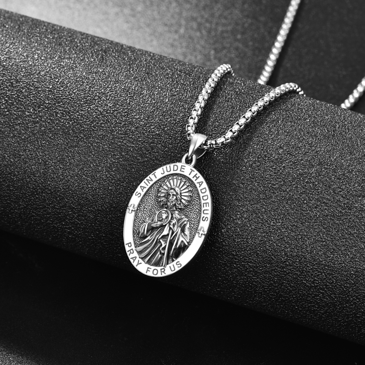 Sterling Silver Saint Jude Pendant Necklace with Engraved Word-3