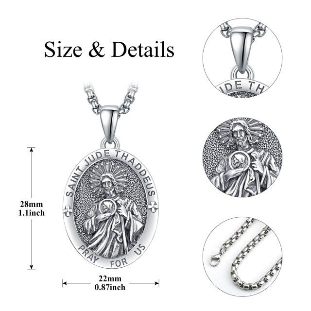 Sterling Silver Saint Jude Pendant Necklace with Engraved Word-4