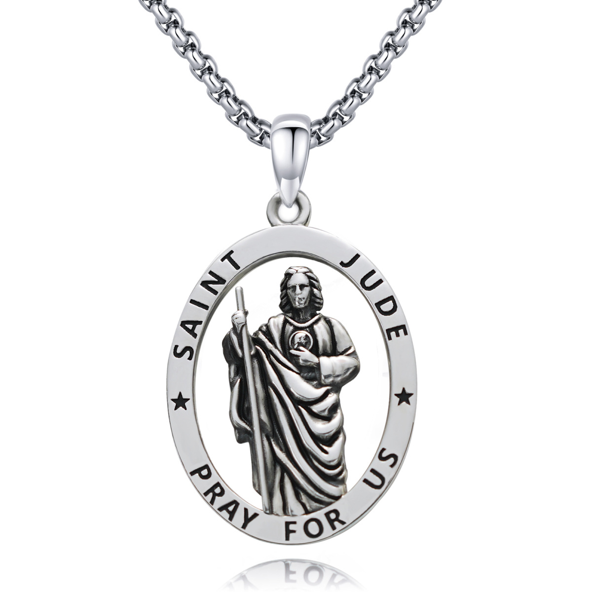 Collar de plata de ley con colgante de San Judas y palabra grabada-1