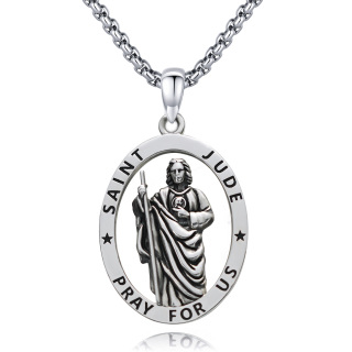 Sterling Silver Saint Jude Pendant Necklace with Engraved Word-5