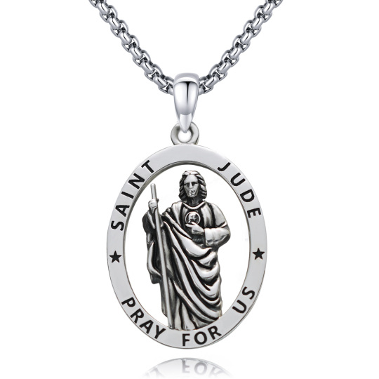 Sterling Silver Saint Jude Pendant Necklace with Engraved Word