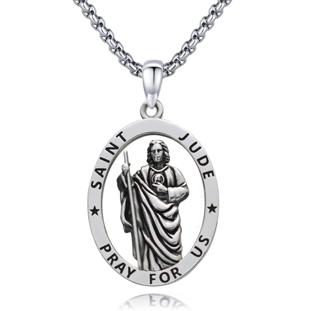 Sterling Silver Saint Jude Pendant Necklace with Engraved Word-4