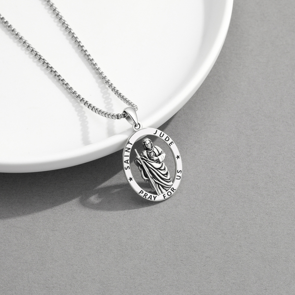 Sterling Silver Saint Jude Pendant Necklace with Engraved Word-4