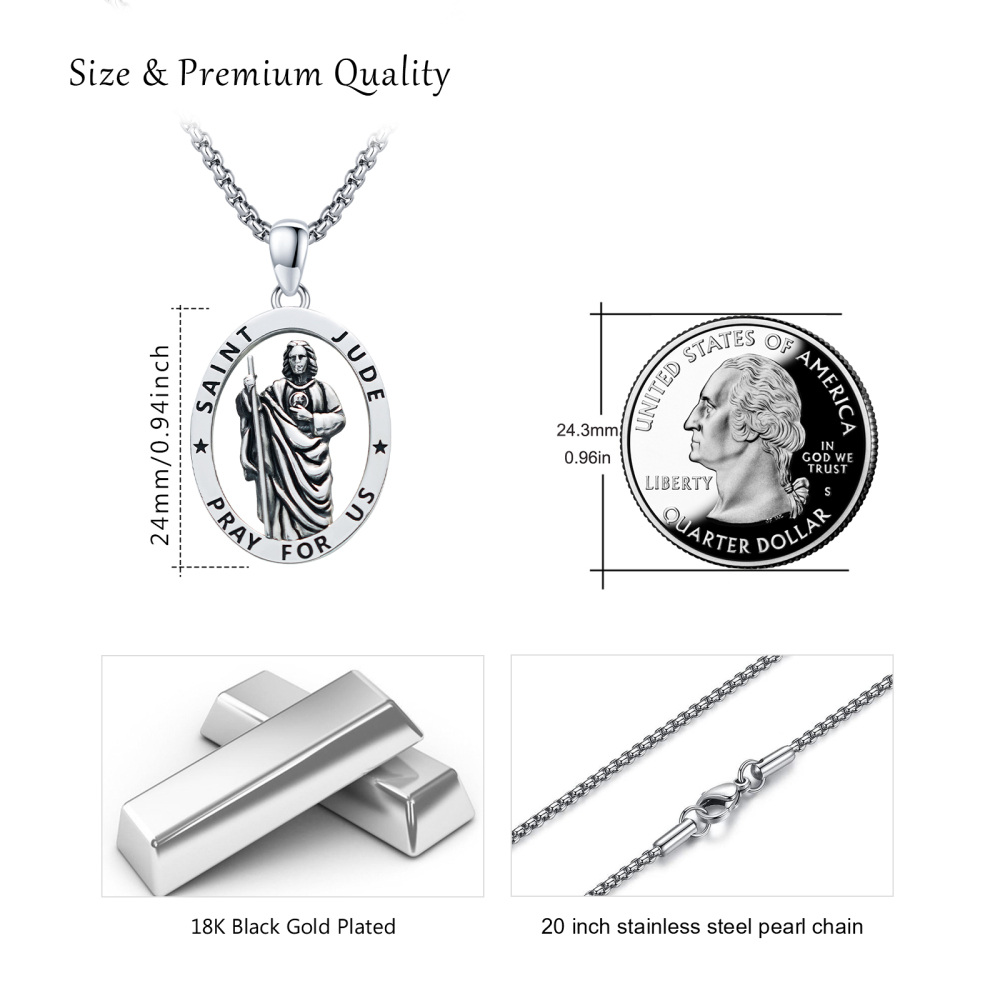 Sterling Silver Saint Jude Pendant Necklace with Engraved Word-5