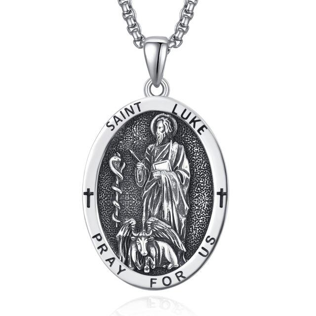 Collana con ciondolo ovale in argento sterling San Luca prega per noi per uomo-1