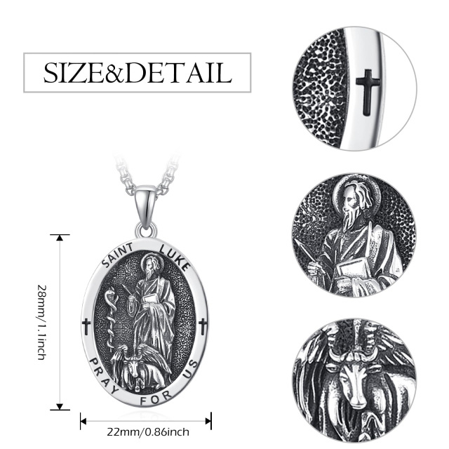 Sterling Silver Saint Luke Pray for Us Oval Pendant Necklace for Men-5