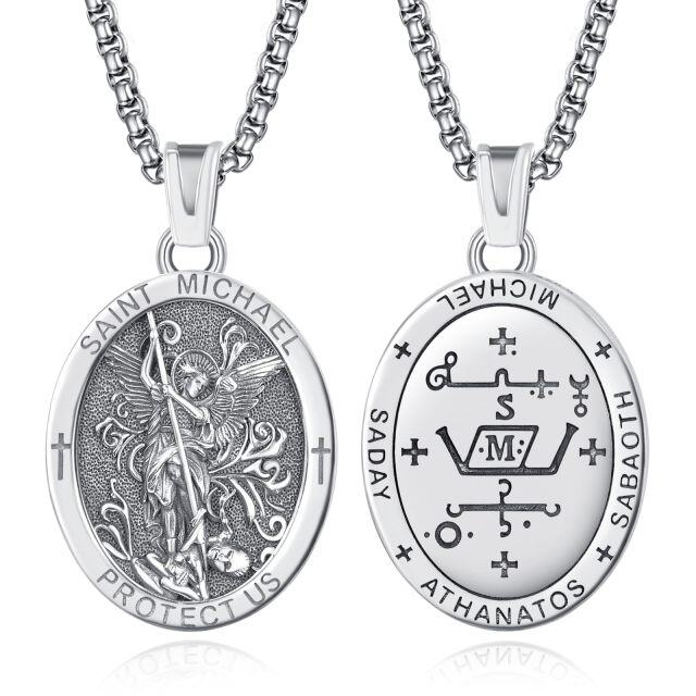 Sterling Zilveren Sint-Michaël Amulet Ovale Hanger Ketting voor Mannen-1