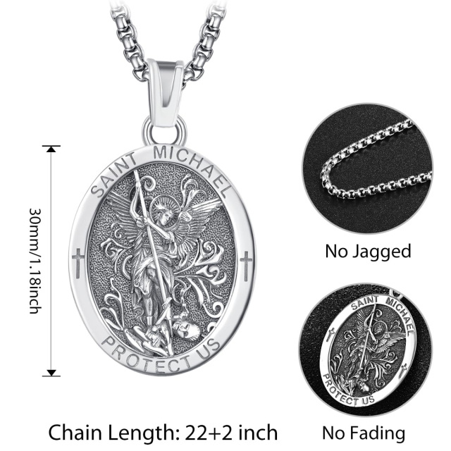 Collier pendentif ovale en argent sterling avec amulette de Saint-Michel pour homme-5