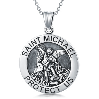 Sterling Silver Saint Michael Coin Pendant Necklace with Engraved Word for Men-57