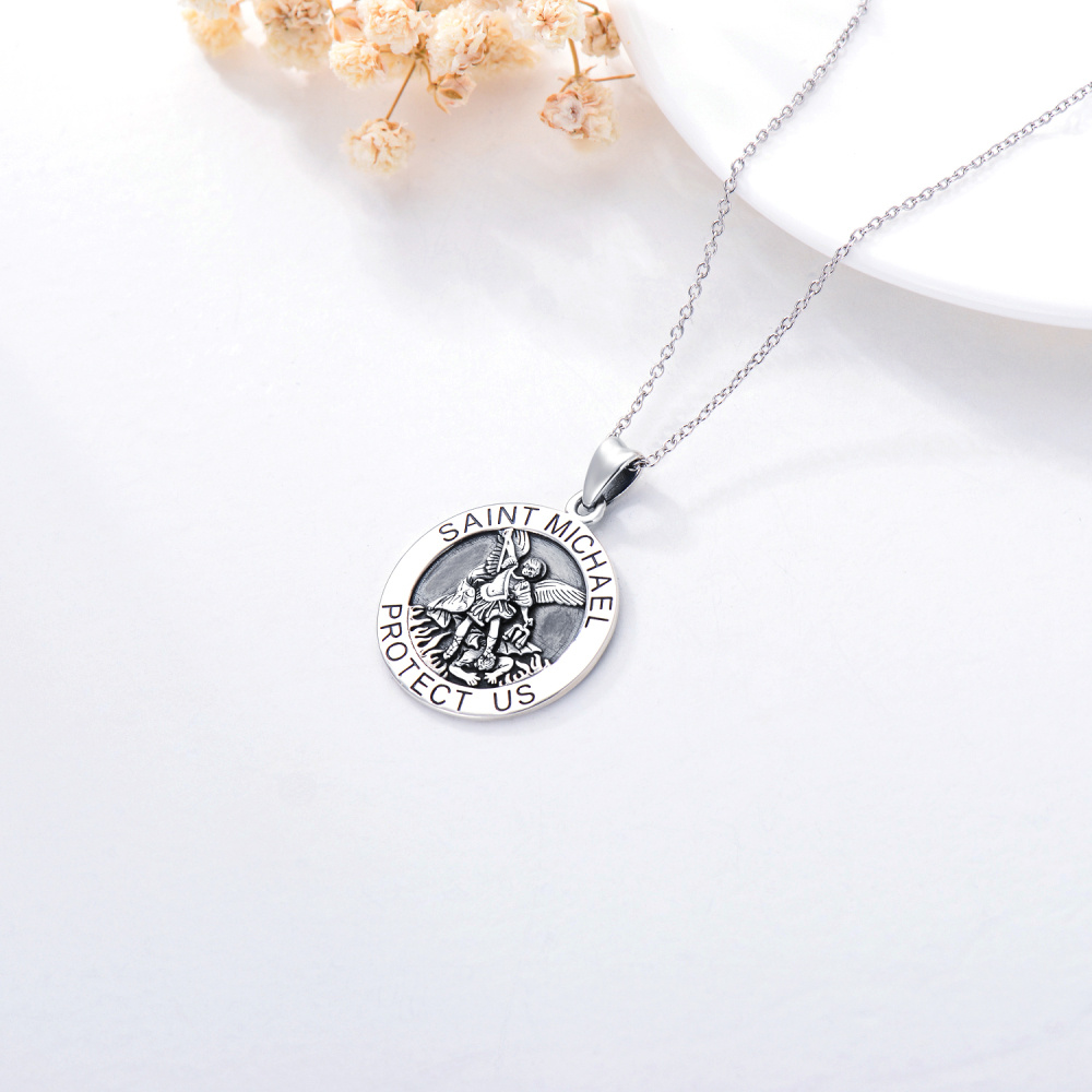 Collier en argent sterling avec pendentif en forme de pièce de monnaie Saint Michel avec mot gravé pour les hommes-6