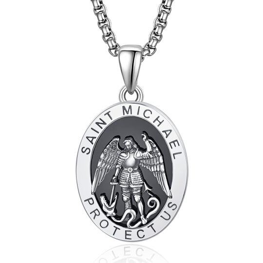 Collana con ciondolo a forma di moneta di San Michele in argento sterling con parola incisa per uomo