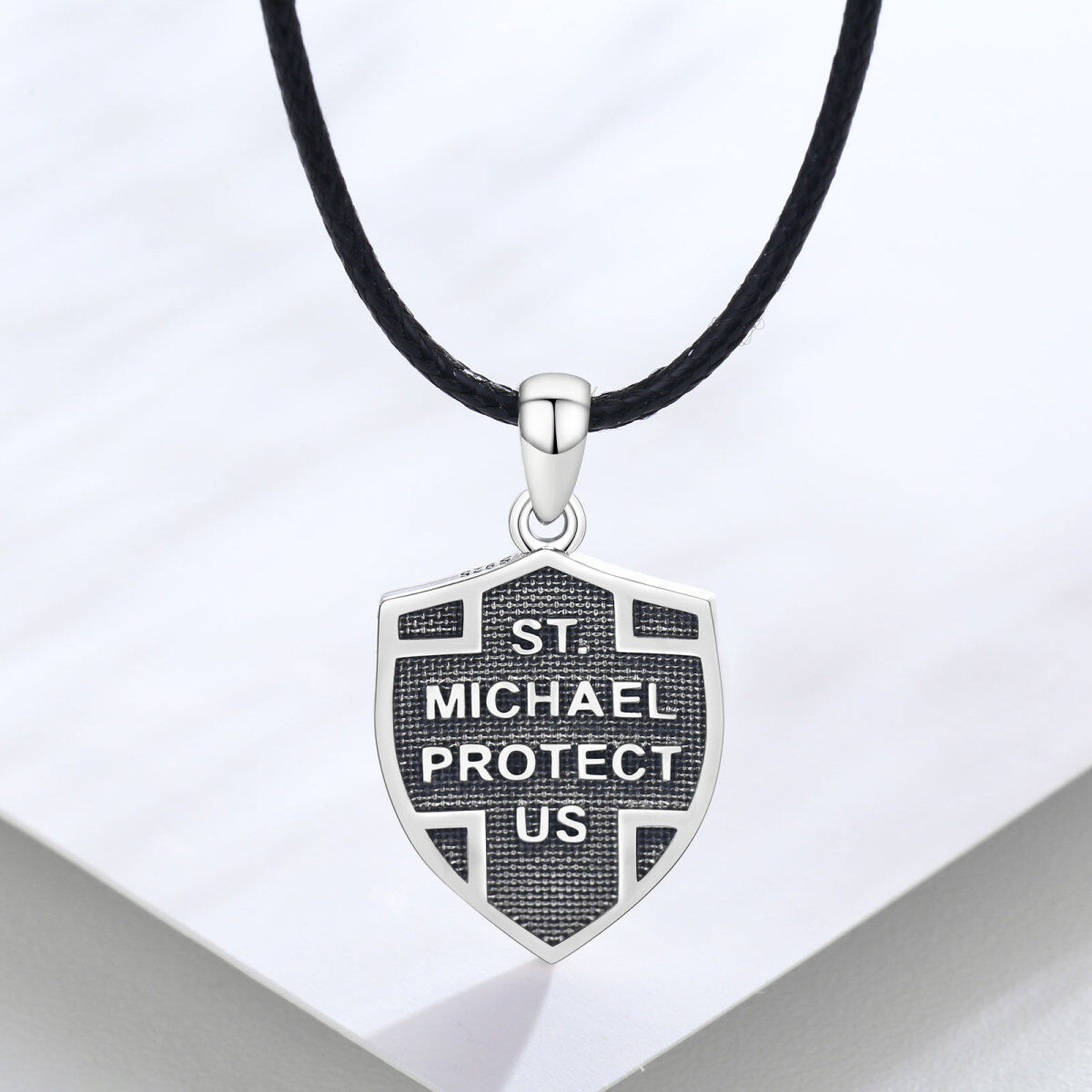 Sterling zilveren Sint Michael kruis schild hanger ketting-5