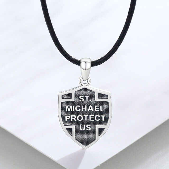 Sterling Silver Saint Michael Cross Shield Pendant Necklace-5