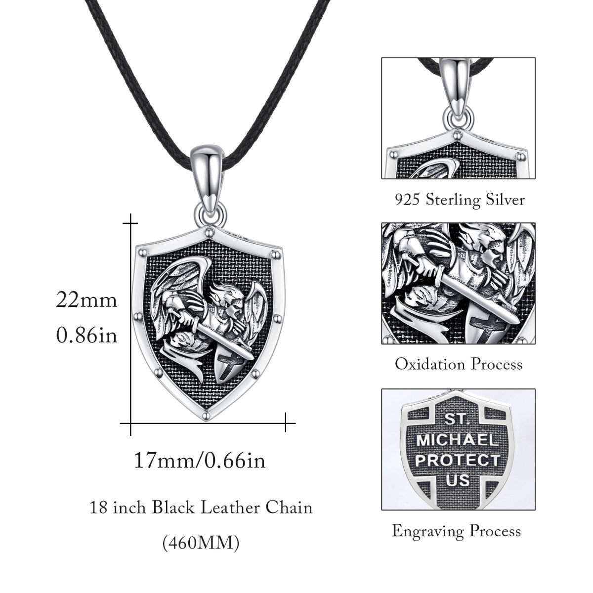 Sterling zilveren Sint Michael kruis schild hanger ketting-7