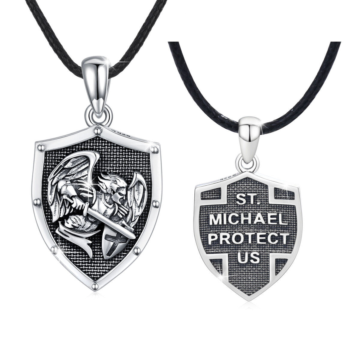 Sterling zilveren Sint Michael kruis schild hanger ketting-8