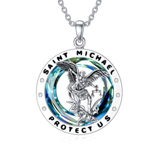 Sterling Silver Saint Michael Crystal Pendant Necklace with Engraved Word-20