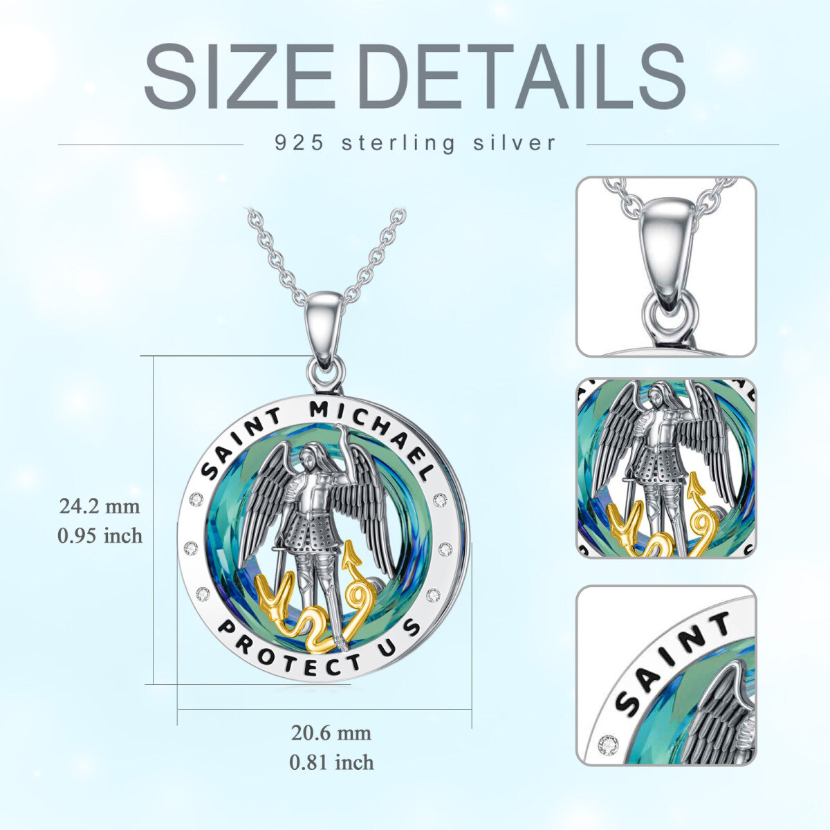 Sterling Silver Saint Michael Crystal Pendant Necklace with Engraved Word-5