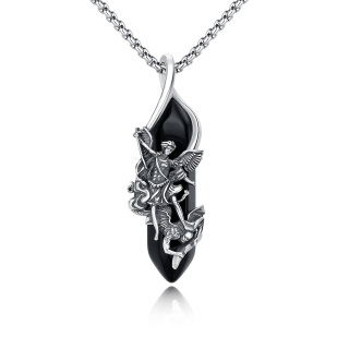 Sterling Silver Saint Michael Crystal Pendant Necklace-35