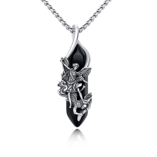 Sterling Silver Saint Michael Crystal Pendant Necklace