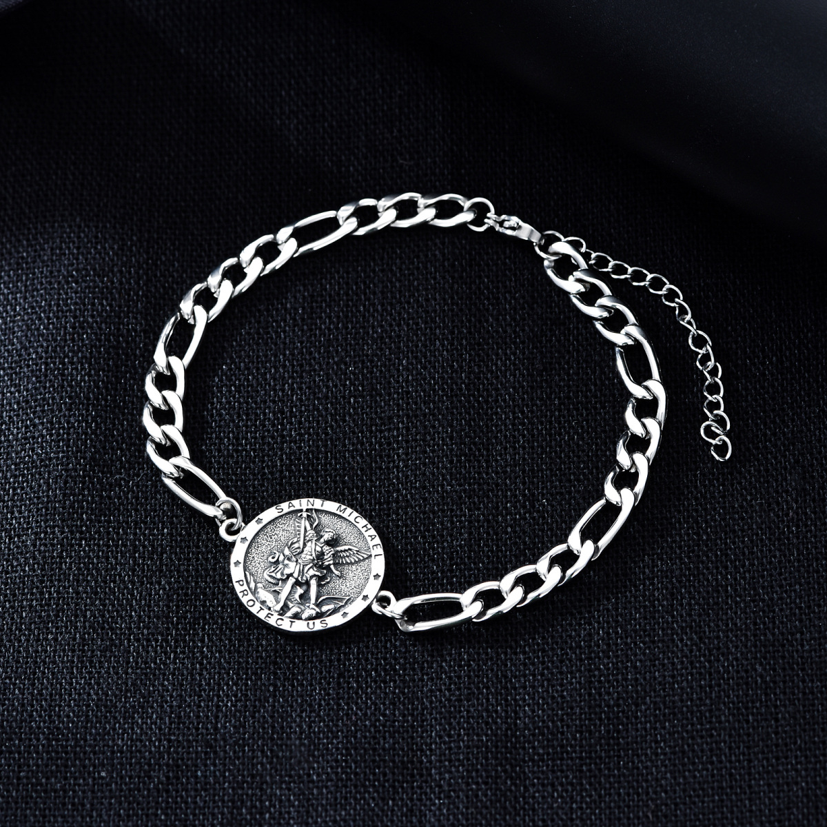 Bracelet en argent sterling avec pendentif Saint Michael Curb et mot gravé pour hommes-4