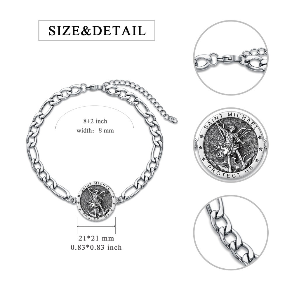 Pulseira de prata esterlina com pingente de corrente de São Miguel e palavra gravada para homem-5